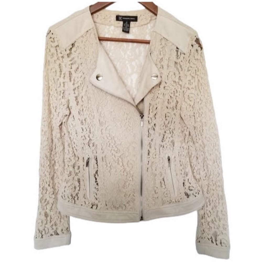 INC | cream lace moto jacket